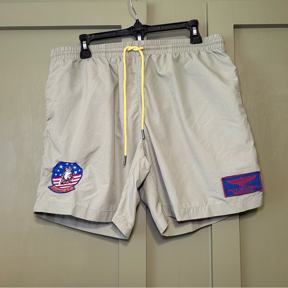 RSVLTS Men's Light Gray Swim Trunks with Yellow Drawstring